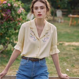 Simple Retro Embroidered Blouse